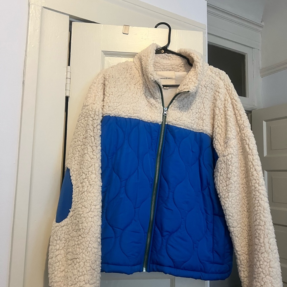 Thread & Supply Blue and Cream Teddy Jacket